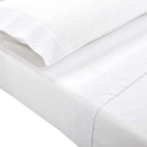 Sábana Broderie Vitoria 2p Blanco Diseño De La Tela Liso