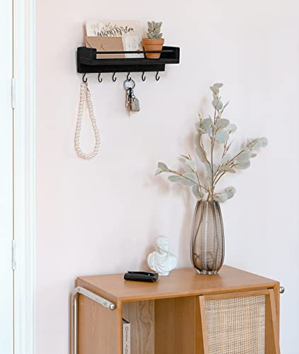 Soporte Para Llaves De Madera Negra Con 6 Ganchos, 24 X 9 X