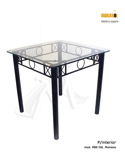 Imagen 2 de 3 de Mesa 80x80 + 4 Sillas De Hierro Cristal 10mm Ja1
