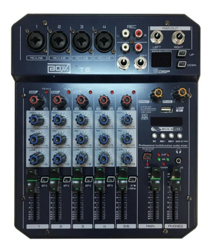 Console Mesa De Som Mixer 6 Canais Bluetooth Boxx T6