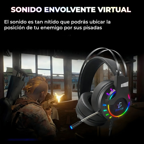 Audífonos Gamer Ergonómicos con Micrófono Negro Con Luz Led Ele-Gate