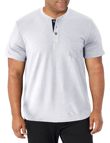 Mono Henley Shirt, Talla Grande, Polera Básica Con Cuello