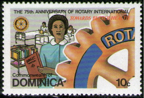 Dominica Sello Mint 75° Aniv. Rotary = Enfermera Año 1980