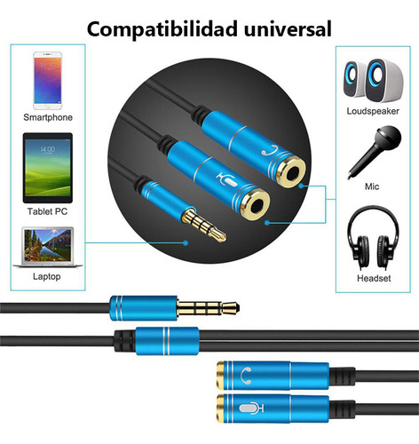 Cable Adaptador 2 A 1 Jack 3.5 Audio Microfono Auricular Ps4 Color Celeste