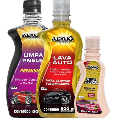 Kit Limpeza Automotiva Shampoo Pretinho Cera Carnaúba Radnaq