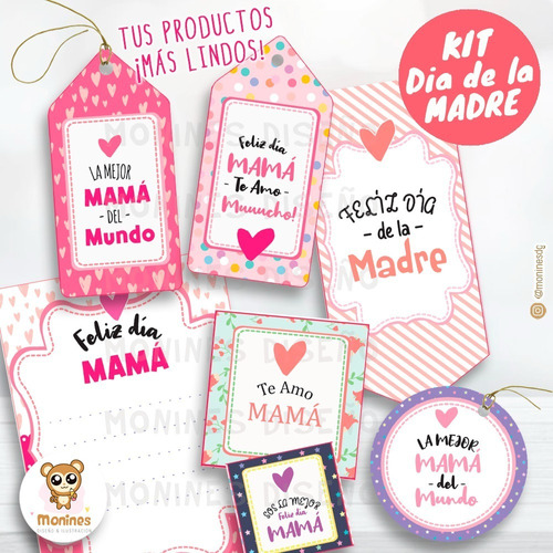 Kit Imprimible Día De La Madre / Feliz Día Mamá Tag Colores1