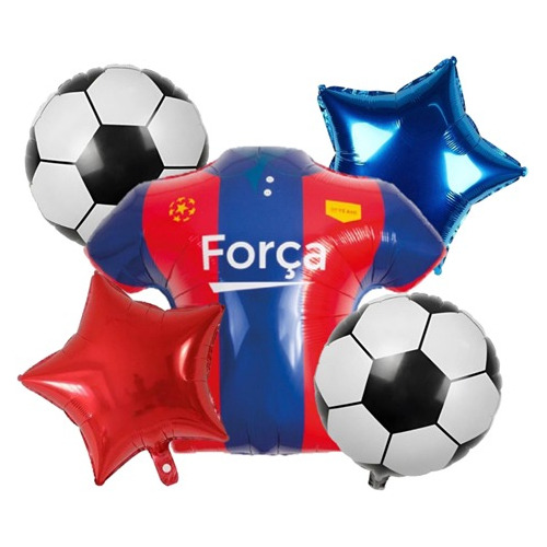 Set 5 Globos Camiseta De Barcelona Futbol Metalizado Deco