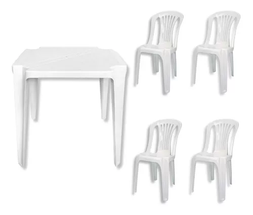 4 Jogos Mesa de Plástico Quadrada Branca Poltrona Plástica 4 cadeiras -  Extra Máquinas - Equipamentos Para Restaurantes, Lanchonete, Padaria e  Bares.