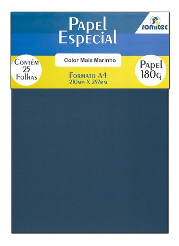 Papel Color Plus Azul Marinho A4 210x297mm 180g Romitec 25fl