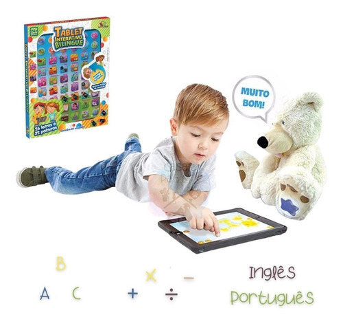 Brinquedo Bilingue Tablet iPad Infantil Multifunção Ensina Cor Rosa