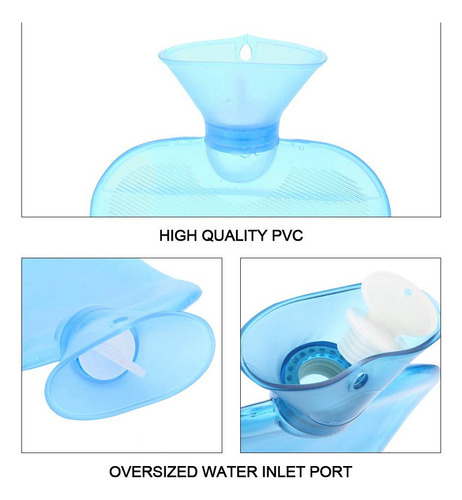 Semme Bolso De Agua Caliente,calor De Bolsa De Agua Caliente Transparente De 2000 Ml 3 Colores/bolsa De Agua De Gran Tamaño Fría(azul)