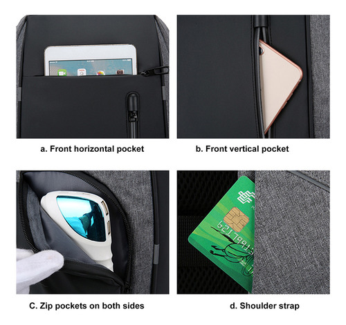 Mochila De Dos Hombros, 17 Pulgadas, Impermeable, Usb