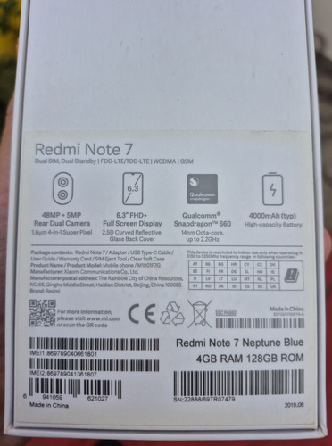 Celular Xiaomi Note 7 _ram 4gb Rom 128gb Azul (Usado)