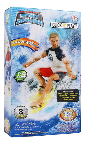 Click N Play Sports Adventure Surfer - Juego De Figuras De