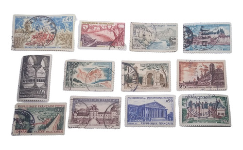Timbres Postales Antiguos Francia 12 Piezas Años 50's Y 60's