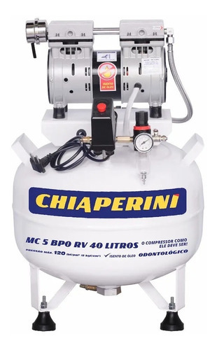 Compressor Odontológico 05,0/40l 01,0cv 120ibf Chiaperini Cor Branco Voltagem 110v