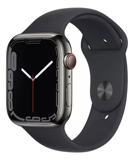 Apple Watch Series 7 (GPS + Cellular, 45mm) - Caixa grafite de aço inoxidável - Pulseira esportiva Meia-noite