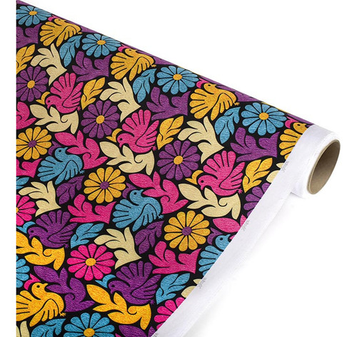 Tela Estampada Oaxaqueña Tipo Seda Pavoreal Pastel X Mt