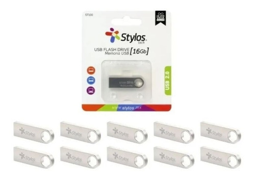 Kit 10 Memoria Usb Stylos Tech St100 16gb 2.0 Plateado Color Plateado