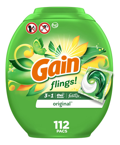 Gain Flings - Jabon Detergente Para Ropa Compatible Con He, 