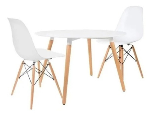 Juego Mesa Redonda Eames 90cms Laqueada + 2 Sillas Eames