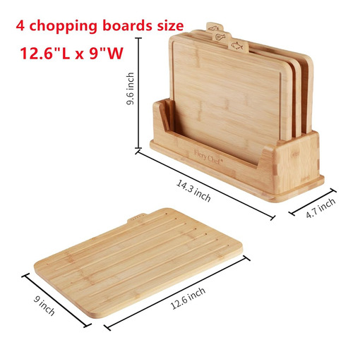 Juego De 4 Tablas De Cortar De Bambú Con Soporte - Fiery Che Natural