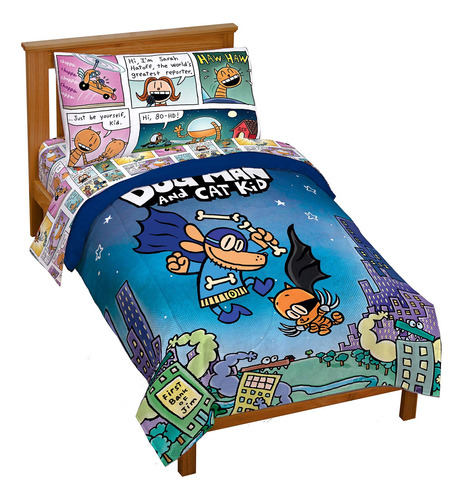 Set De Cama Para Niños Dog Man Supa Buddies De 4 Piezas -