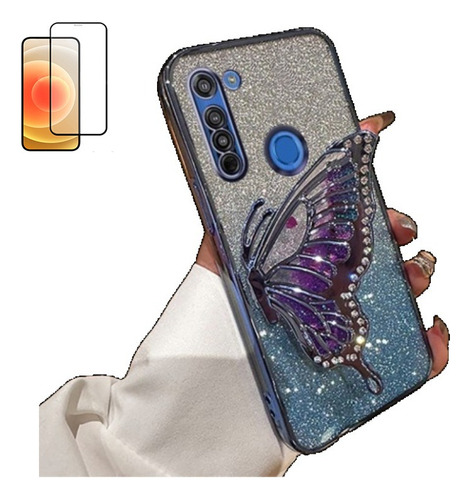 Funda Para Moto G8 Play Power Marco Mariposa Rosa Flash+mica