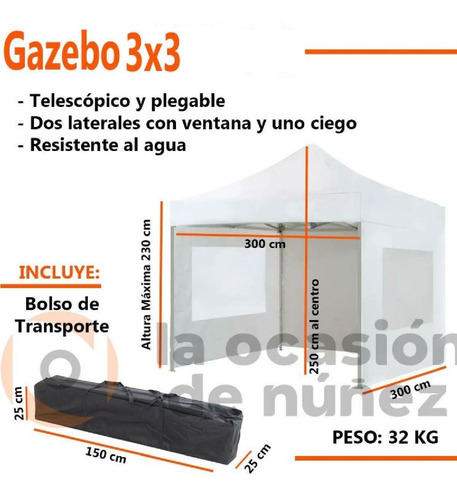 Imagen 2 de 8 de Gazebo Plegable 3x3 Con Laterales Hierro Super Reforzado