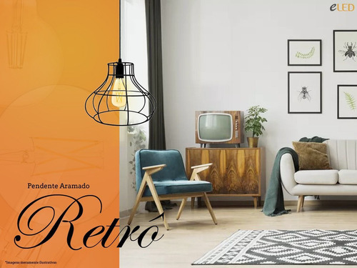 Imagem 2 de 5 de Kit 2 Pendentes Aramado Pera Retro Linha Casa Baier Preto