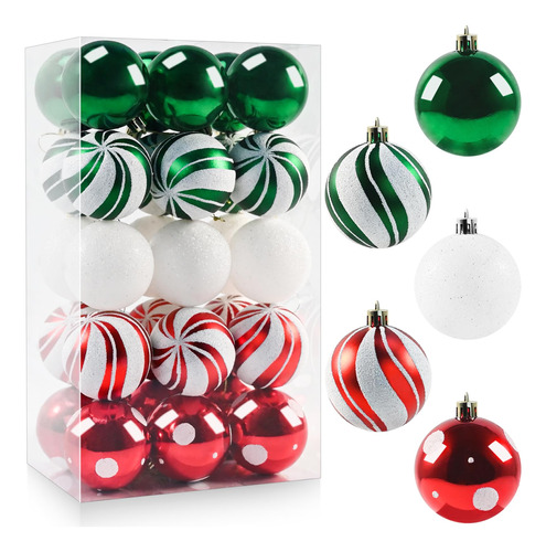 Esferas De Navidad De Plastico Color Rojo Verde Blanco 30pzs
