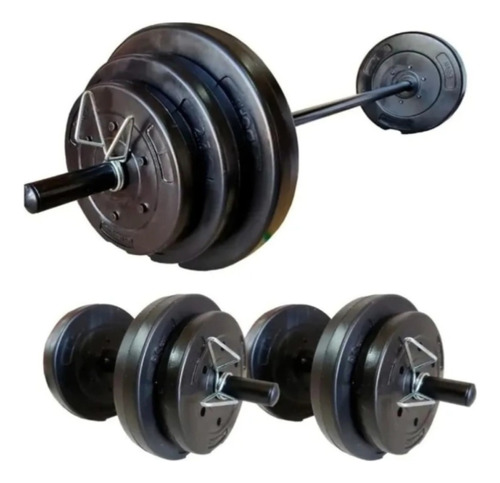 Kit Set Barra Y 24 Kg + 2 Mancuernas +  En Discos Pesas Dpr