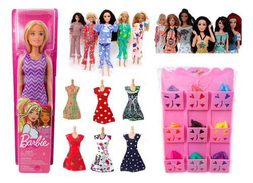 1 Barbie Básica + 10 Ropitas , 6 Collares 4 Lentes