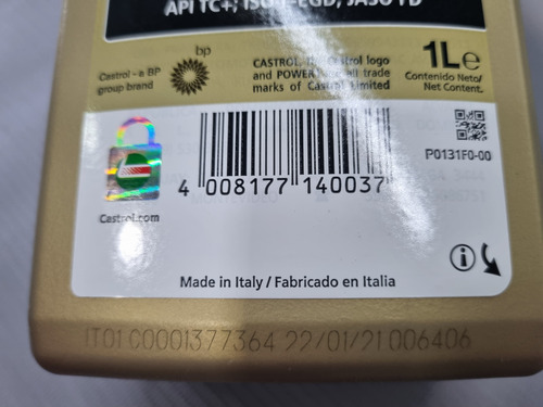 Aceite Castrol Racing 2t 2 Tiempos 100% Sintético!! Italia