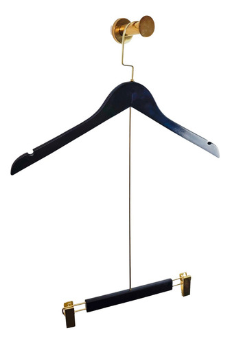 Kit 10 Cabide Madeira Duplo Extensor Dourado Luxo Adulto