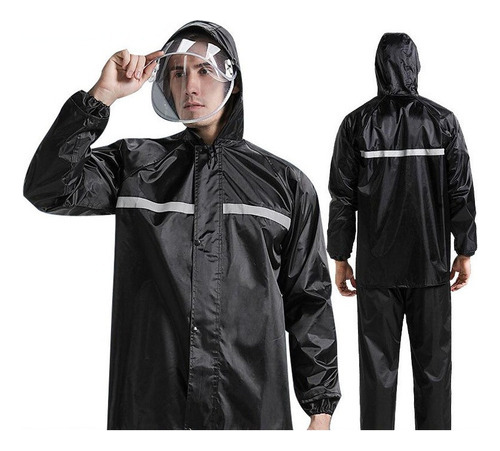 Impermeable Encapuchado Reflexivo Doble Tela Oxford Motoquei