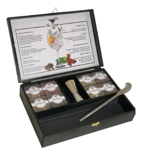 Kit 08 Especiarias Box Gin Tônica + Dosador Duplo Inox