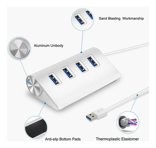 Usb 3.0 Hub Extensor Usb Compacto De 4 Puertos Para