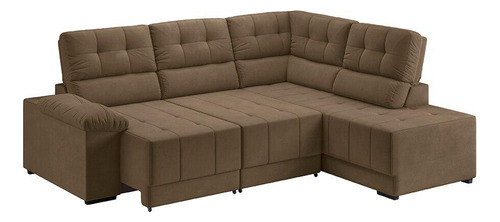 Sofá De Canto Retratil E Reclinavel Com Molas 246cm Firenze Cor Marrom