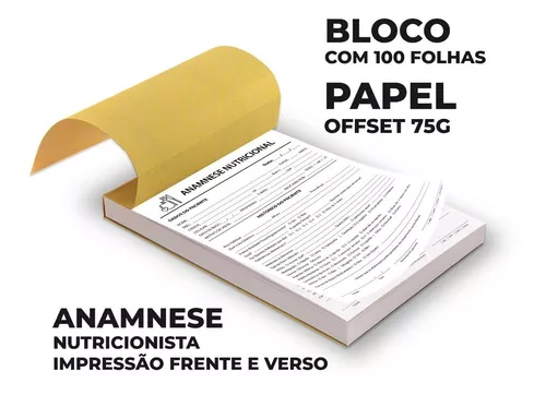 Talão Bloco Ficha Anamnese Nutricional Nutrição