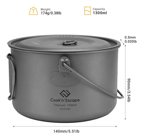 Olla De Colgantes De Titanio De Campo De 1300 Ml Con Olla De