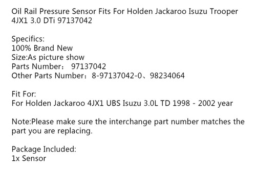 Sensor De Presión De Raíl De Aceite Para Holden Jackaroo Isu