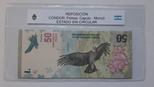 Billete Argentina 50 Pesos Cóndor Reposición Unc (Usado)
