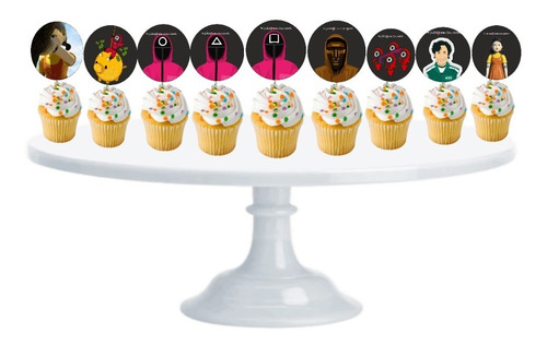 Cupcake Toppers El Juego Del Calamar Adorno Para Muffins X10