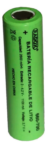 Bateria Recargable Lo-ion De 3.7v A 2600mah Tipo 18650 Radox