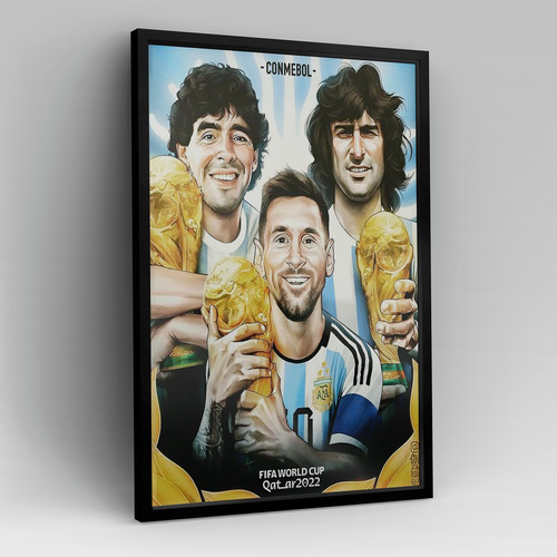 Cuadro Messi Maradona Kempes Copa Mundial 40x30 Cm C/ Vidrio