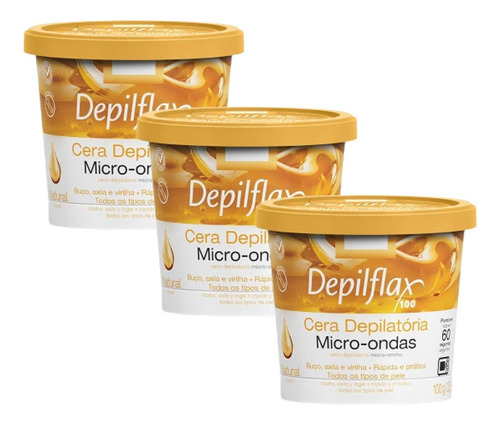 Kit 3 Ceras De Microondas Depilação Natural Depilflax 100g