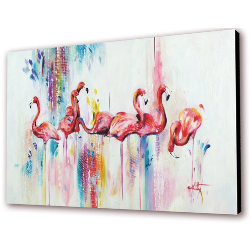 Cuadro 50x30cms Tipo Oleo Flamingos Decorativo+envío Gratis