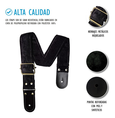 Strap Tahali Kidam Suede Color A Para Bajo O Guitarra Color Negro