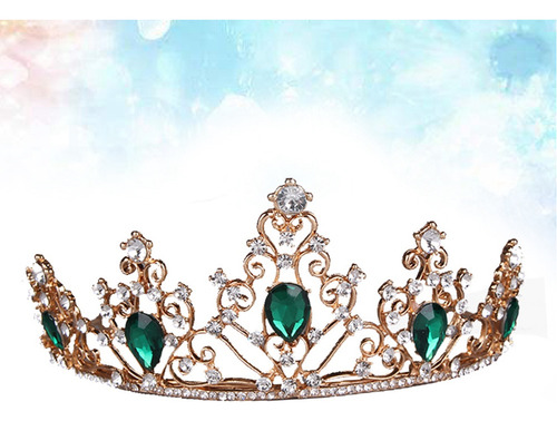 Diadema De Corona De Novia Verde Con Diamantes De Imitación